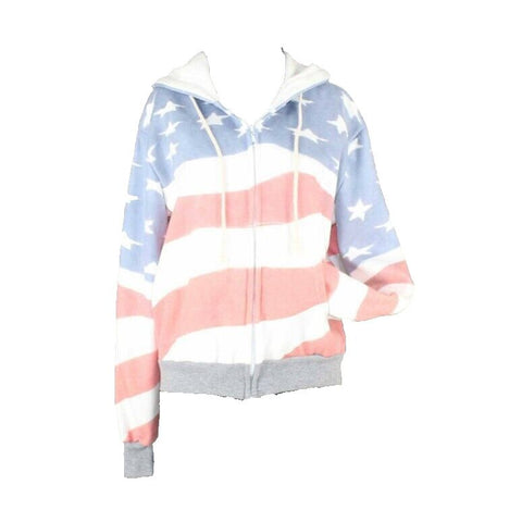 Anna Kaci Sz M Red White Blue Stars Stripes Hooded Zip Cotton Blend Jacket