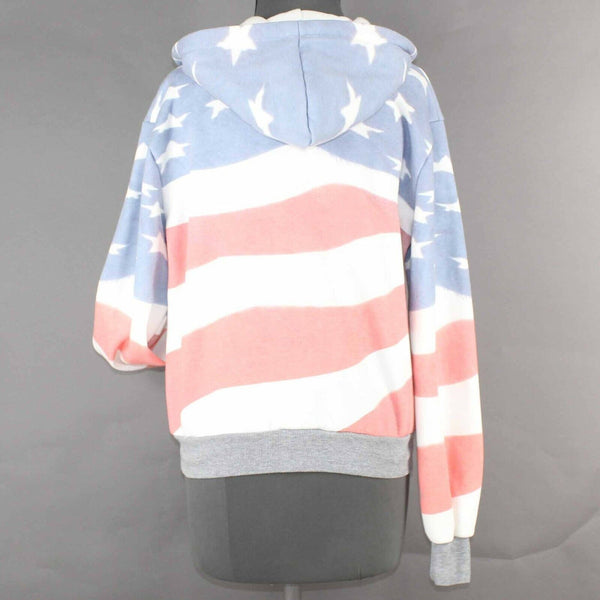 Anna Kaci Sz M Red White Blue Stars Stripes Hooded Zip Cotton Blend Jacket