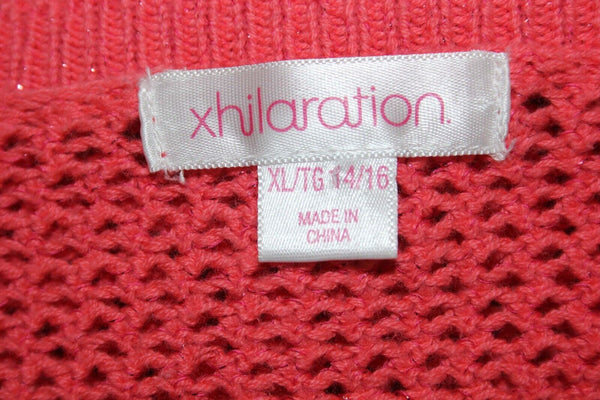 Xhilaration LOVE XL 14/16 Coral Metallic Open Weave Cotton Poly Sweater Top