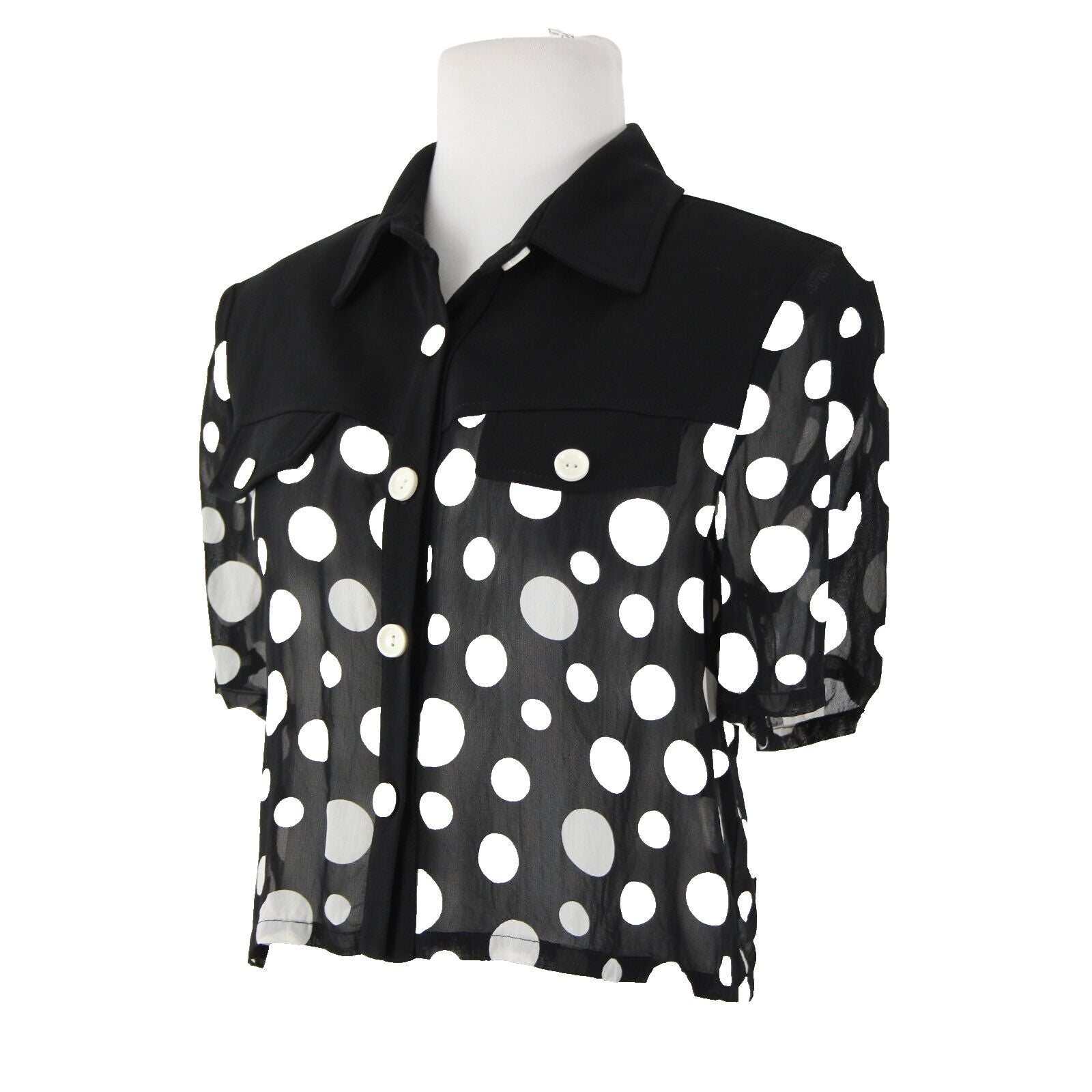 Joseph Ribkoff Sz M Black White Sheer Polka Dot Crop  No Fabric Label Top