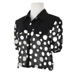 Joseph Ribkoff Sz M Black White Sheer Polka Dot Crop  No Fabric Label Top