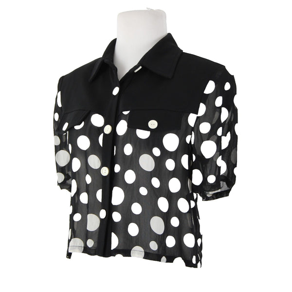 Joseph Ribkoff Sz M Black White Sheer Polka Dot Crop  No Fabric Label Top