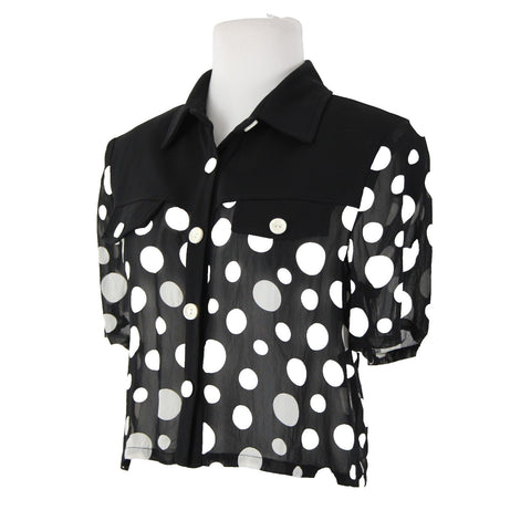 Joseph Ribkoff Sz M Black White Sheer Polka Dot Crop  No Fabric Label Top