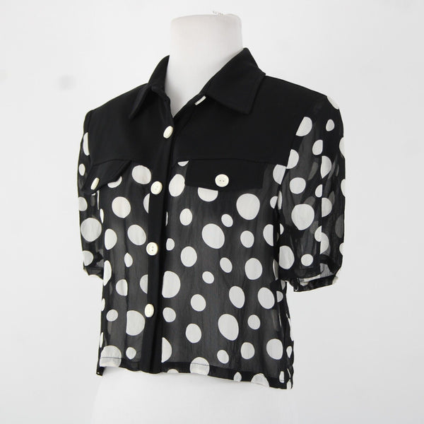 Joseph Ribkoff Sz M Black White Sheer Polka Dot Crop  No Fabric Label Top