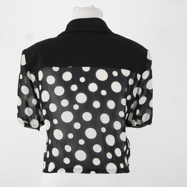 Joseph Ribkoff Sz M Black White Sheer Polka Dot Crop  No Fabric Label Top