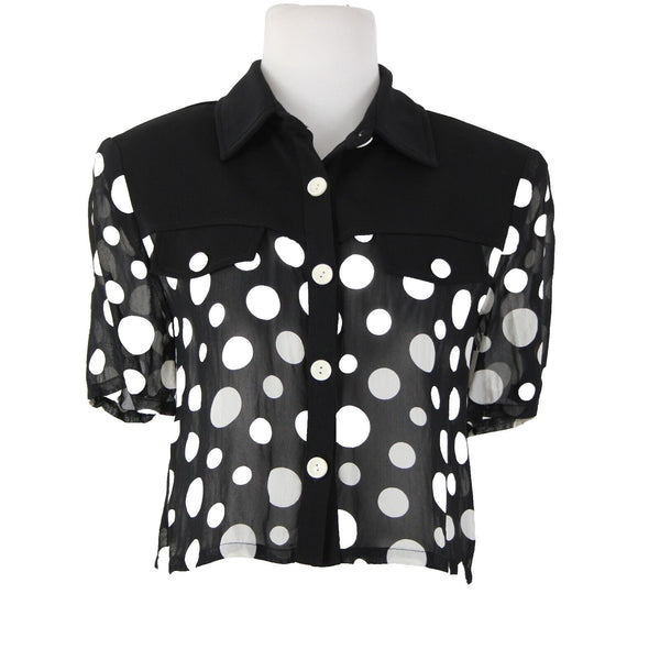 Joseph Ribkoff Sz M Black White Sheer Polka Dot Crop  No Fabric Label Top