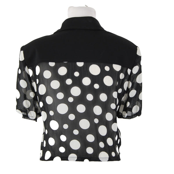 Joseph Ribkoff Sz M Black White Sheer Polka Dot Crop  No Fabric Label Top