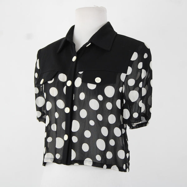 Joseph Ribkoff Sz M Black White Sheer Polka Dot Crop  No Fabric Label Top