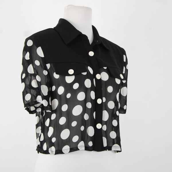 Joseph Ribkoff Sz M Black White Sheer Polka Dot Crop  No Fabric Label Top