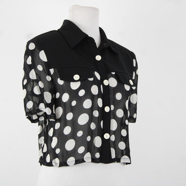 Joseph Ribkoff Sz M Black White Sheer Polka Dot Crop  No Fabric Label Top