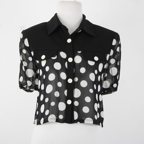 Joseph Ribkoff Sz M Black White Sheer Polka Dot Crop  No Fabric Label Top