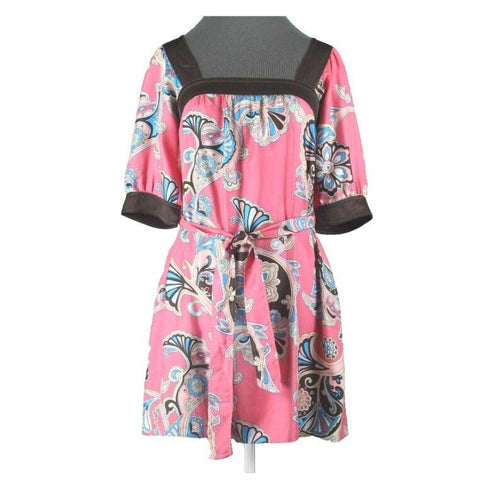 Banana Republic Sz XS Pink Brown Multi Belted Pockets 100% Silk Tunic Dress