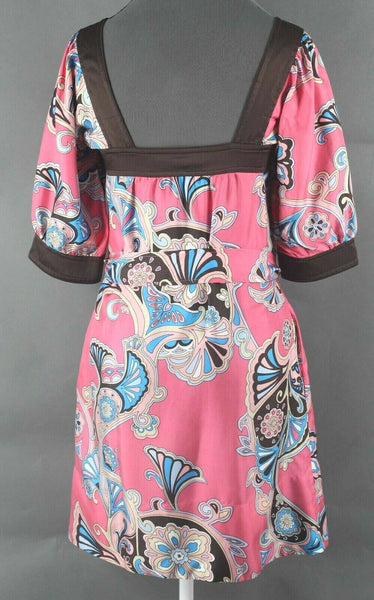 Banana Republic Sz XS Pink Brown Multi Belted Pockets 100% Silk Tunic Dress