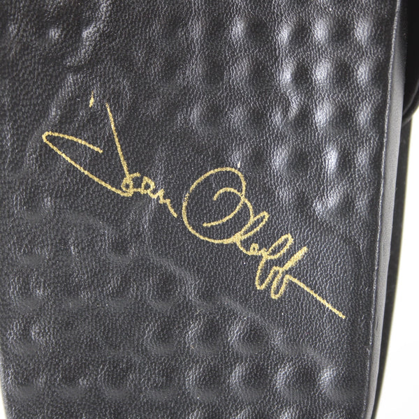 Joan Oloff Sandal Sz 9 M Black Slip On Leather Rubber Sandals