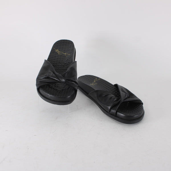 Joan Oloff Sandal Sz 9 M Black Slip On Leather Rubber Sandals