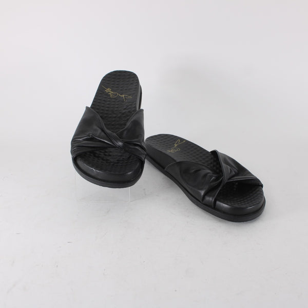 Joan Oloff Sandal Sz 9 M Black Slip On Leather Rubber Sandals