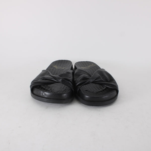 Joan Oloff Sandal Sz 9 M Black Slip On Leather Rubber Sandals