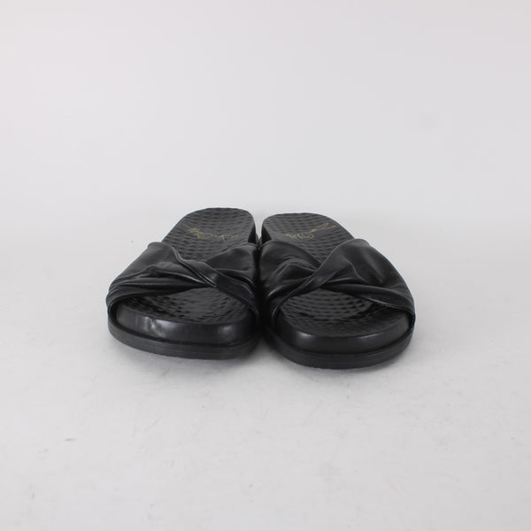 Joan Oloff Sandal Sz 9 M Black Slip On Leather Rubber Sandals