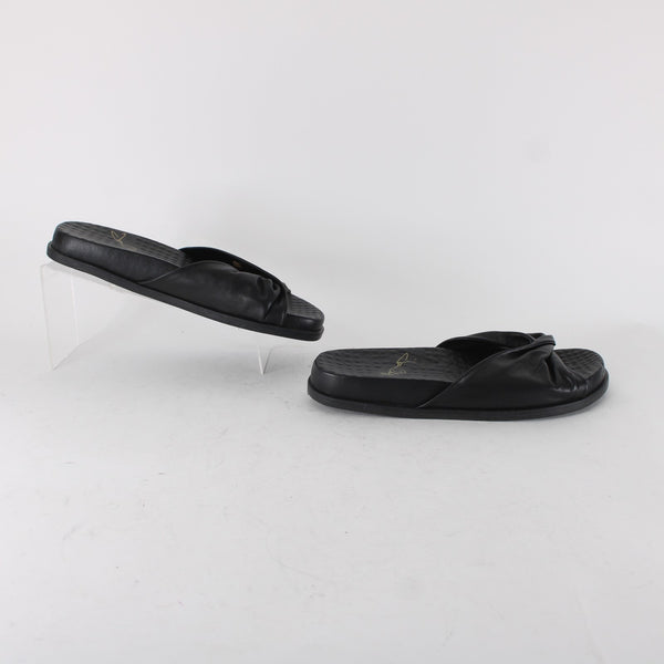 Joan Oloff Sandal Sz 9 M Black Slip On Leather Rubber Sandals