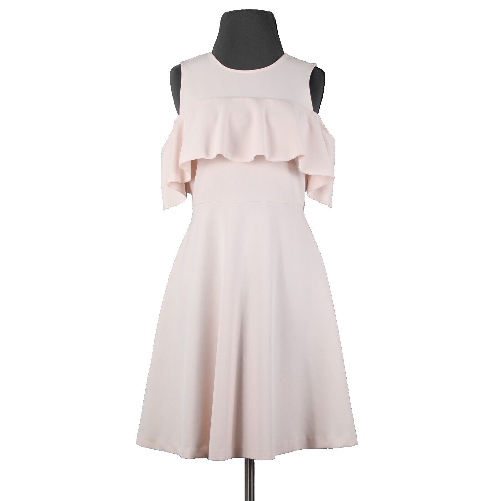 Nanette Lepore Sz 2 Light Pink Ruffle Bodice Cold Shoulder Poly Spandex Dress