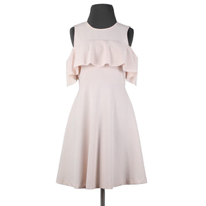 Nanette Lepore Sz 2 Light Pink Ruffle Bodice Cold Shoulder Poly Spandex Dress