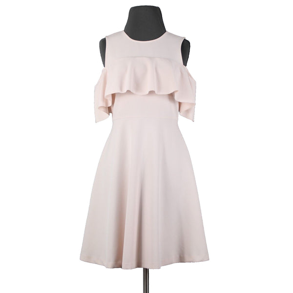 Nanette Lepore Sz 2 Light Pink Ruffle Bodice Cold Shoulder Poly Spandex Dress