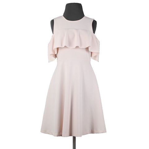 Nanette Lepore Sz 2 Light Pink Ruffle Bodice Cold Shoulder Poly Spandex Dress