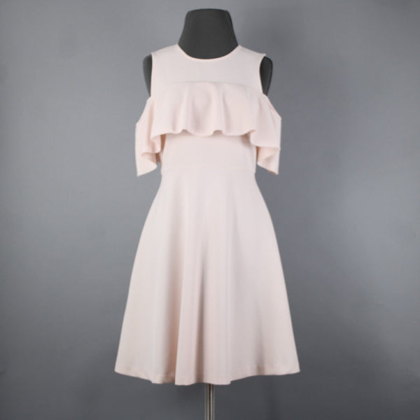 Nanette Lepore Sz 2 Light Pink Ruffle Bodice Cold Shoulder Poly Spandex Dress