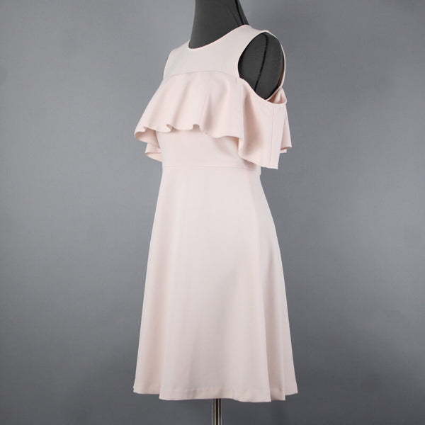 Nanette Lepore Sz 2 Light Pink Ruffle Bodice Cold Shoulder Poly Spandex Dress