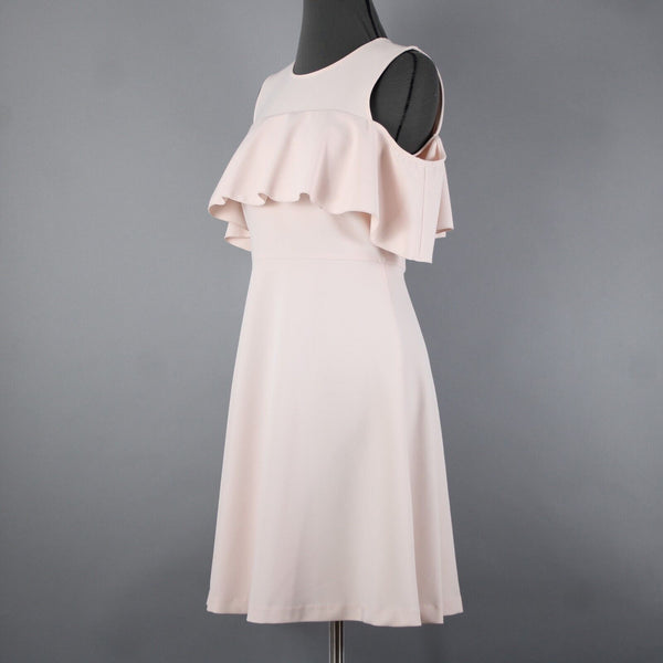 Nanette Lepore Sz 2 Light Pink Ruffle Bodice Cold Shoulder Poly Spandex Dress