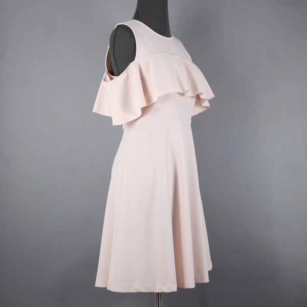 Nanette Lepore Sz 2 Light Pink Ruffle Bodice Cold Shoulder Poly Spandex Dress
