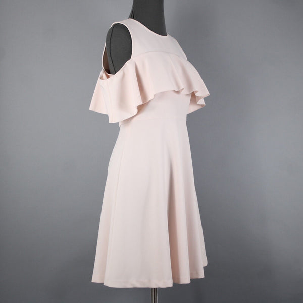 Nanette Lepore Sz 2 Light Pink Ruffle Bodice Cold Shoulder Poly Spandex Dress