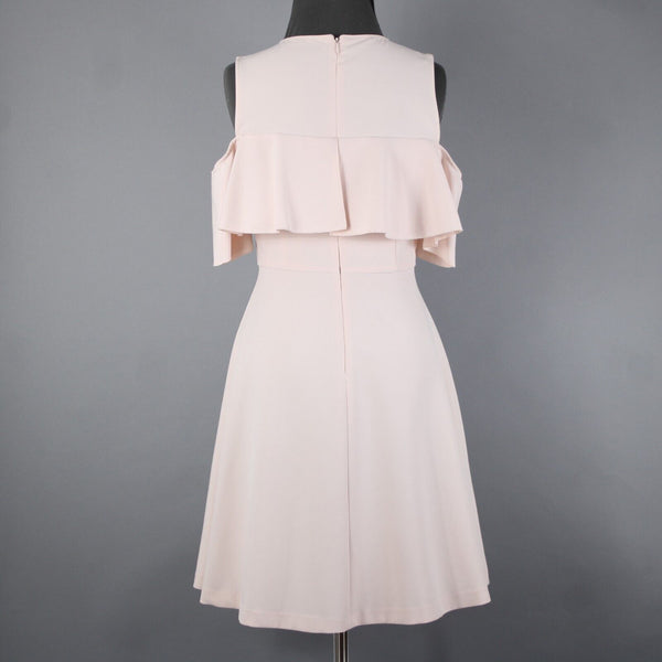 Nanette Lepore Sz 2 Light Pink Ruffle Bodice Cold Shoulder Poly Spandex Dress