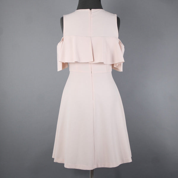 Nanette Lepore Sz 2 Light Pink Ruffle Bodice Cold Shoulder Poly Spandex Dress