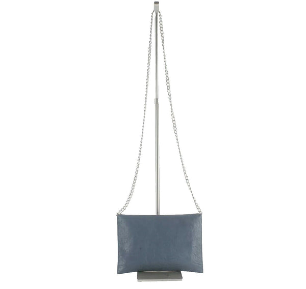 JJ Winters 7 x 10 Blue Leather Silver Crossbody Chain Convert Clutch Purse