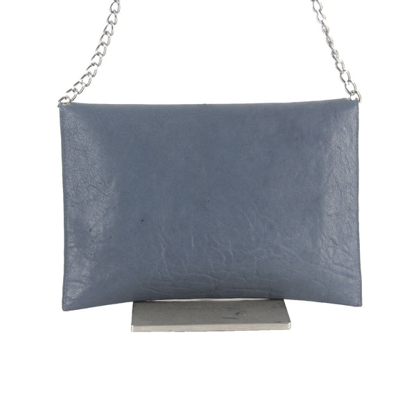 JJ Winters 7 x 10 Blue Leather Silver Crossbody Chain Convert Clutch Purse
