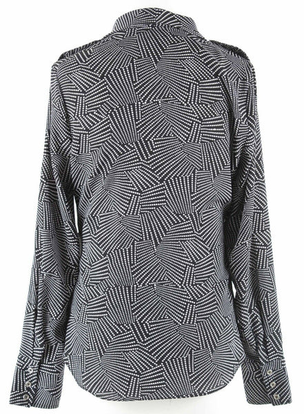 White House BM Sz 4 Black White Geo Polka Dot Faux Wrap Polyester Blend Top