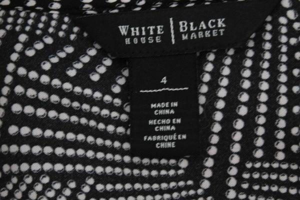 White House BM Sz 4 Black White Geo Polka Dot Faux Wrap Polyester Blend Top