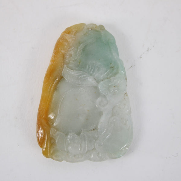 Jade Pendant White Green Russet Tones Carved Guanyin? Riding Dragon 2.5" Pendant