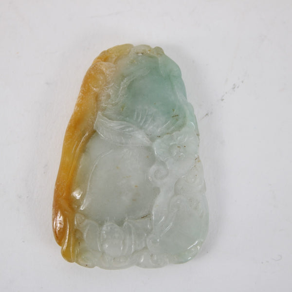 Jade Pendant White Green Russet Tones Carved Guanyin? Riding Dragon 2.5" Pendant