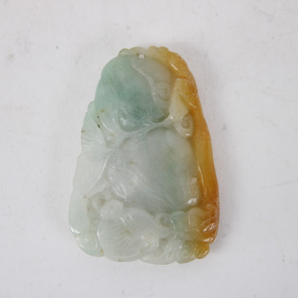 Jade Pendant White Green Russet Tones Carved Guanyin? Riding Dragon 2.5" Pendant