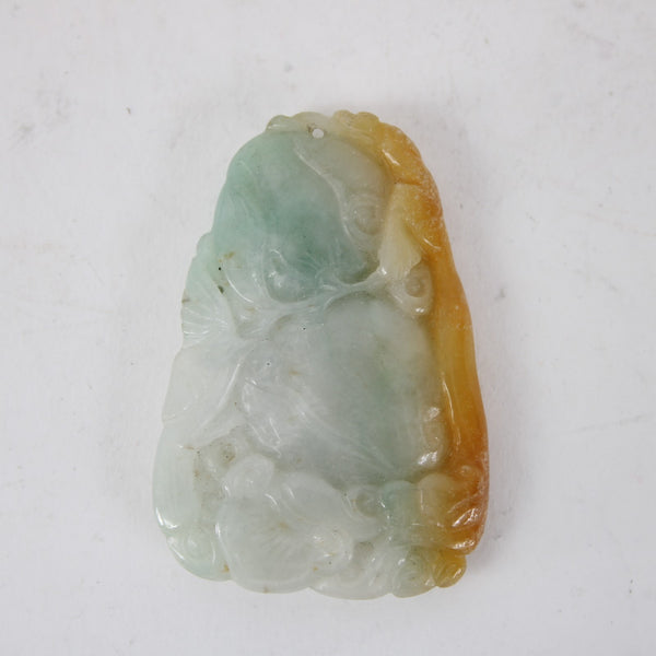 Jade Pendant White Green Russet Tones Carved Guanyin? Riding Dragon 2.5" Pendant