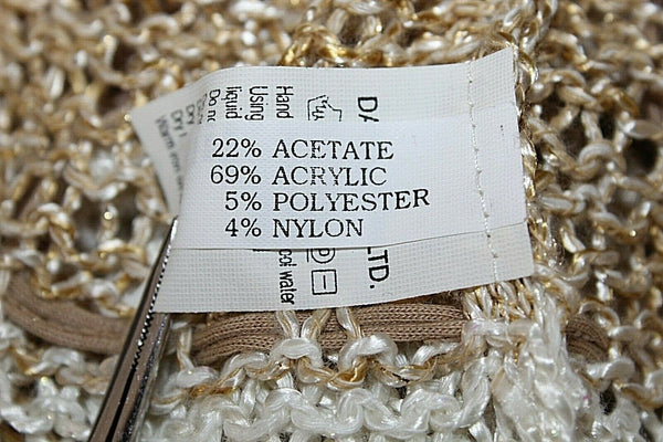 Double U Sz M Tan Gold Multi Open Weave Boho Acetate Acrylic Blend Sweater