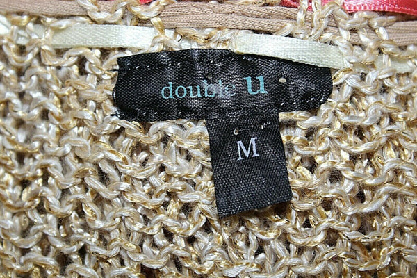 Double U Sz M Tan Gold Multi Open Weave Boho Acetate Acrylic Blend Sweater