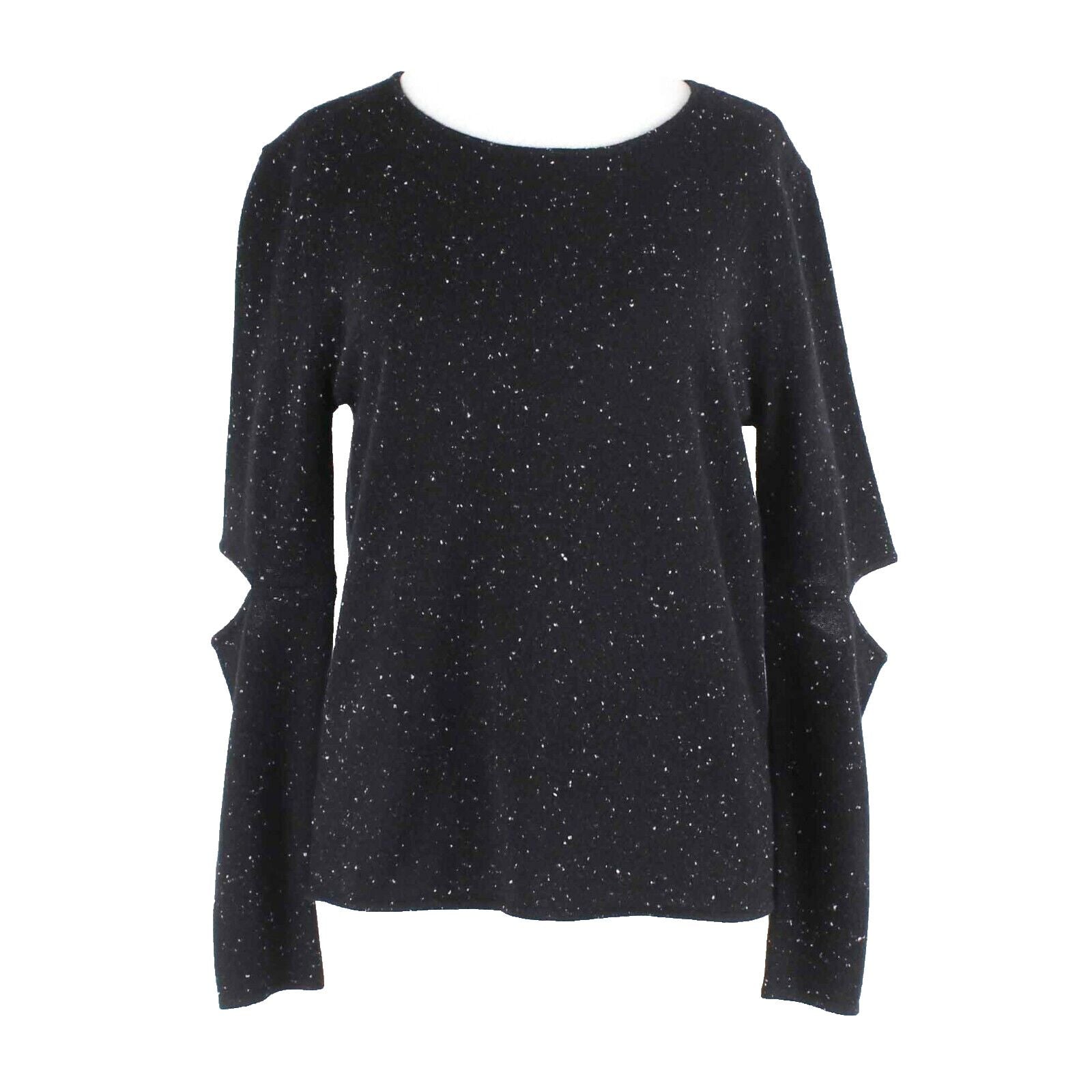 Monrow Sz S Black White Pullover Cold Elbow Knit 100% Cashmere Sweater