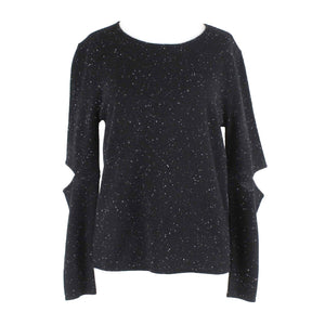 Monrow Sz S Black White Pullover Cold Elbow Knit 100% Cashmere Sweater