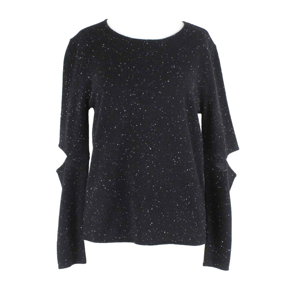 Monrow Sz S Black White Pullover Cold Elbow Knit 100% Cashmere Sweater
