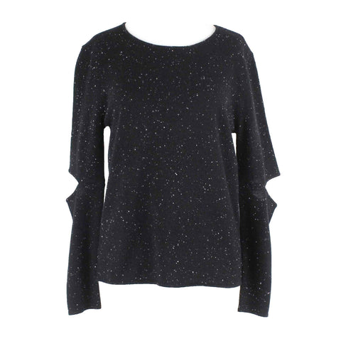 Monrow Sz S Black White Pullover Cold Elbow Knit 100% Cashmere Sweater