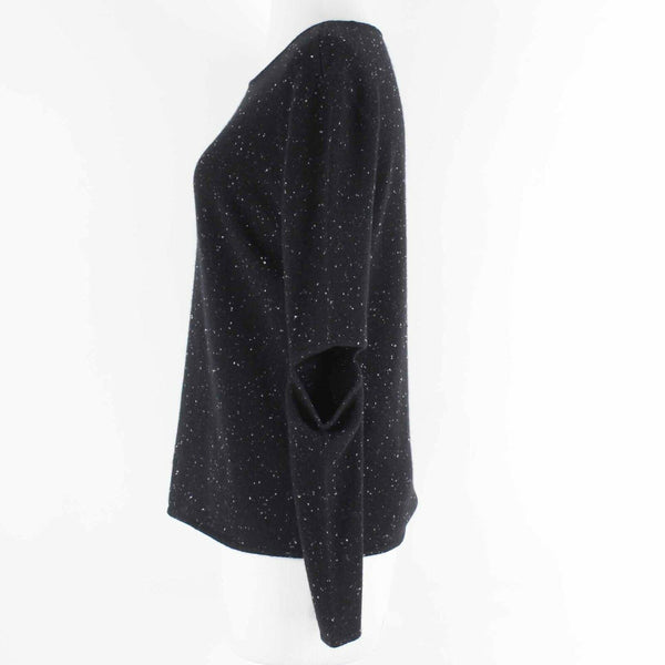 Monrow Sz S Black White Pullover Cold Elbow Knit 100% Cashmere Sweater