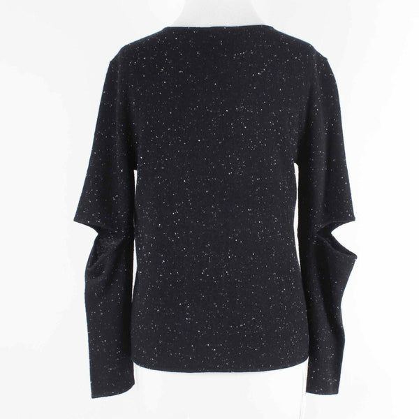 Monrow Sz S Black White Pullover Cold Elbow Knit 100% Cashmere Sweater